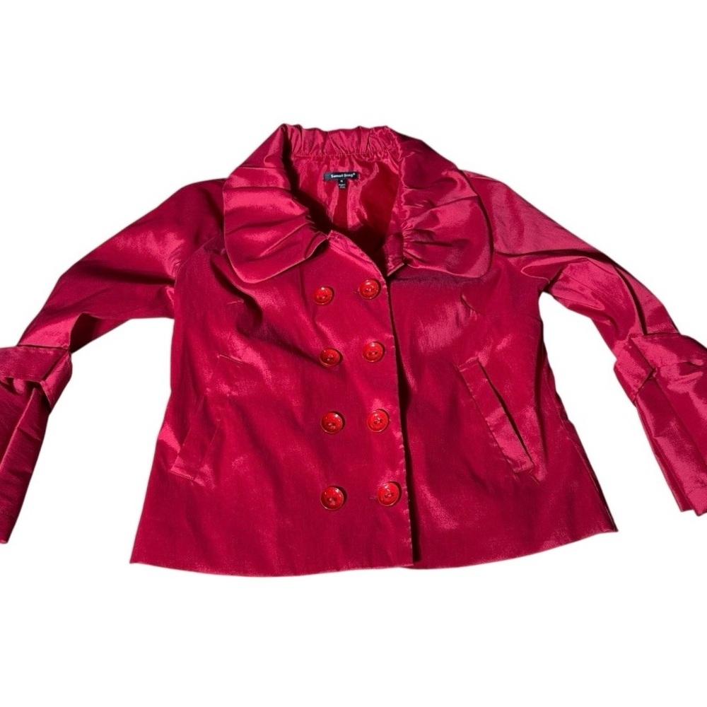 Red Samuel Dong Ruffle Collar Double Breasted Jacket Size Medium - Picture 4 of 7